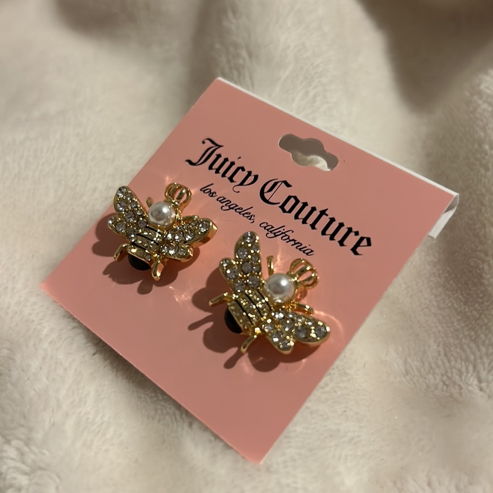 NEW! Juicy Couture QUEEN BEE Earrings Stud Post Pearl Crown NWT